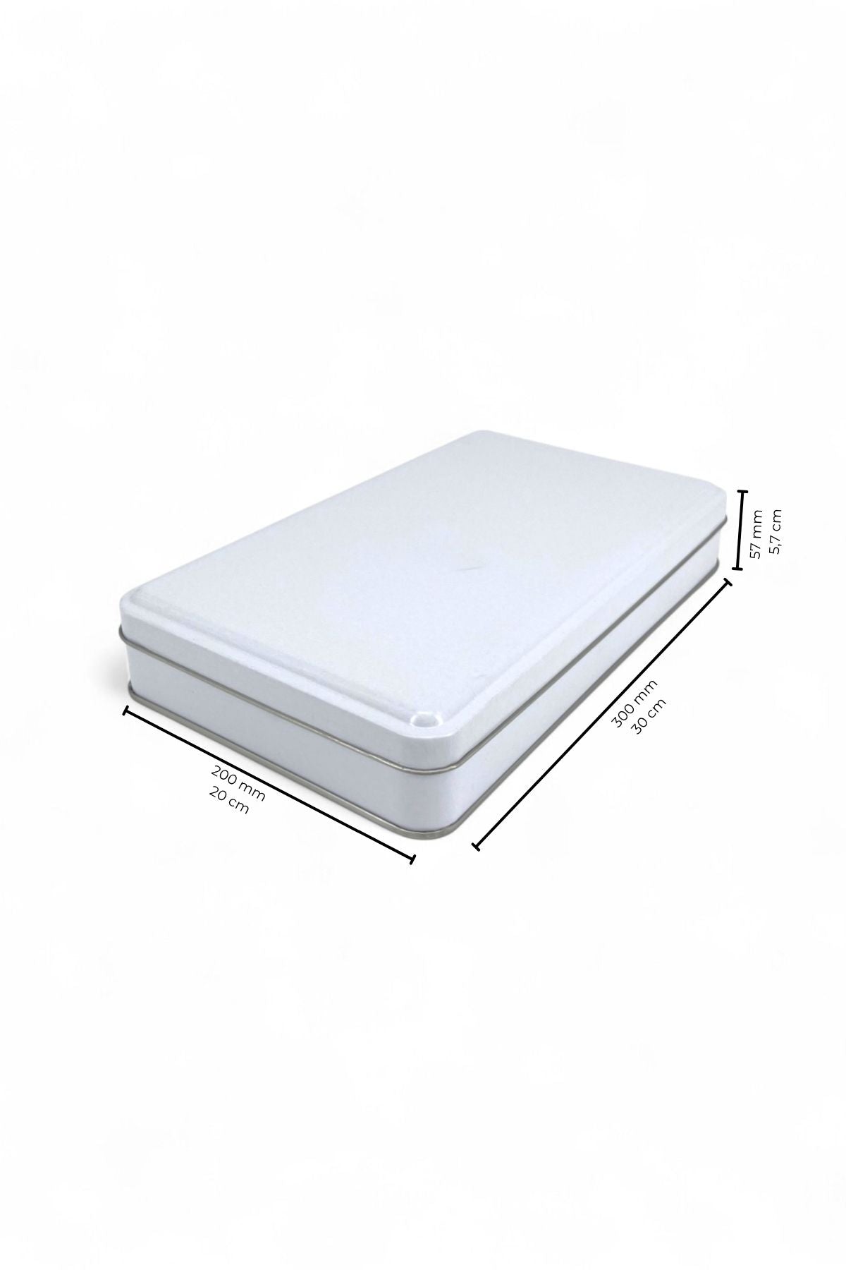300x200x57 mm Metal Kapaklı Baskısız Metal Kutu, Mat Beyaz, 25 Adet