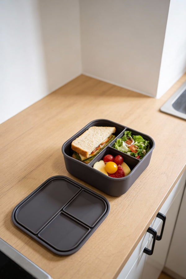 Evle 3 Bölmeli Silikon Saklama Kabı – Kapaklı, Sızdırmaz, Öğün & Lunch Box