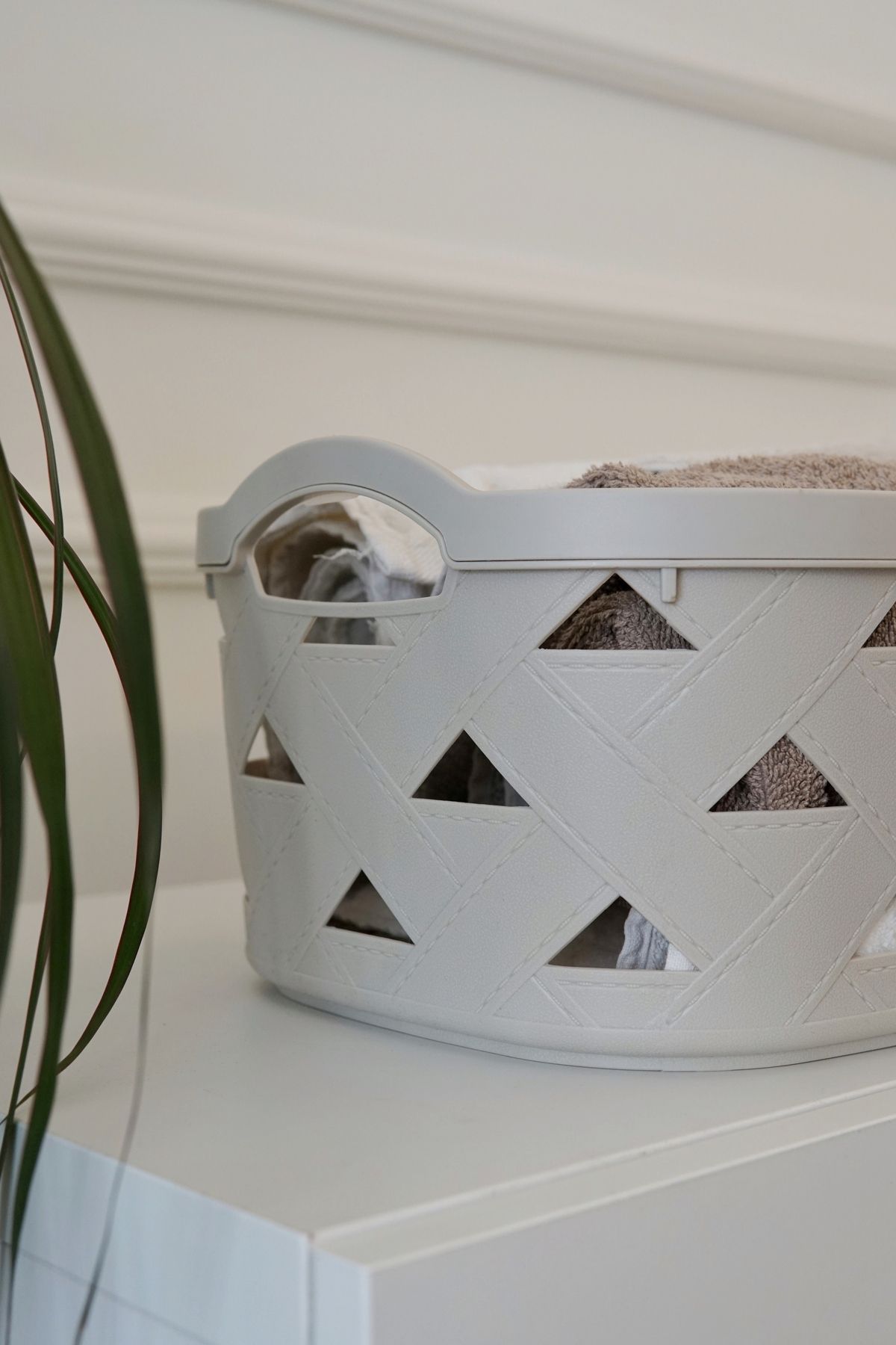 Deri Desenli Saklama ve Düzenleme Sepet Takımı (4'lü), Gri