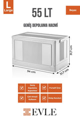 Çok Amaçlı Modüler Kasa, İstiflenebilir Organizer Düzenleyici 55 lt, 54 x 31,7 x 31,7 cm, Beyaz