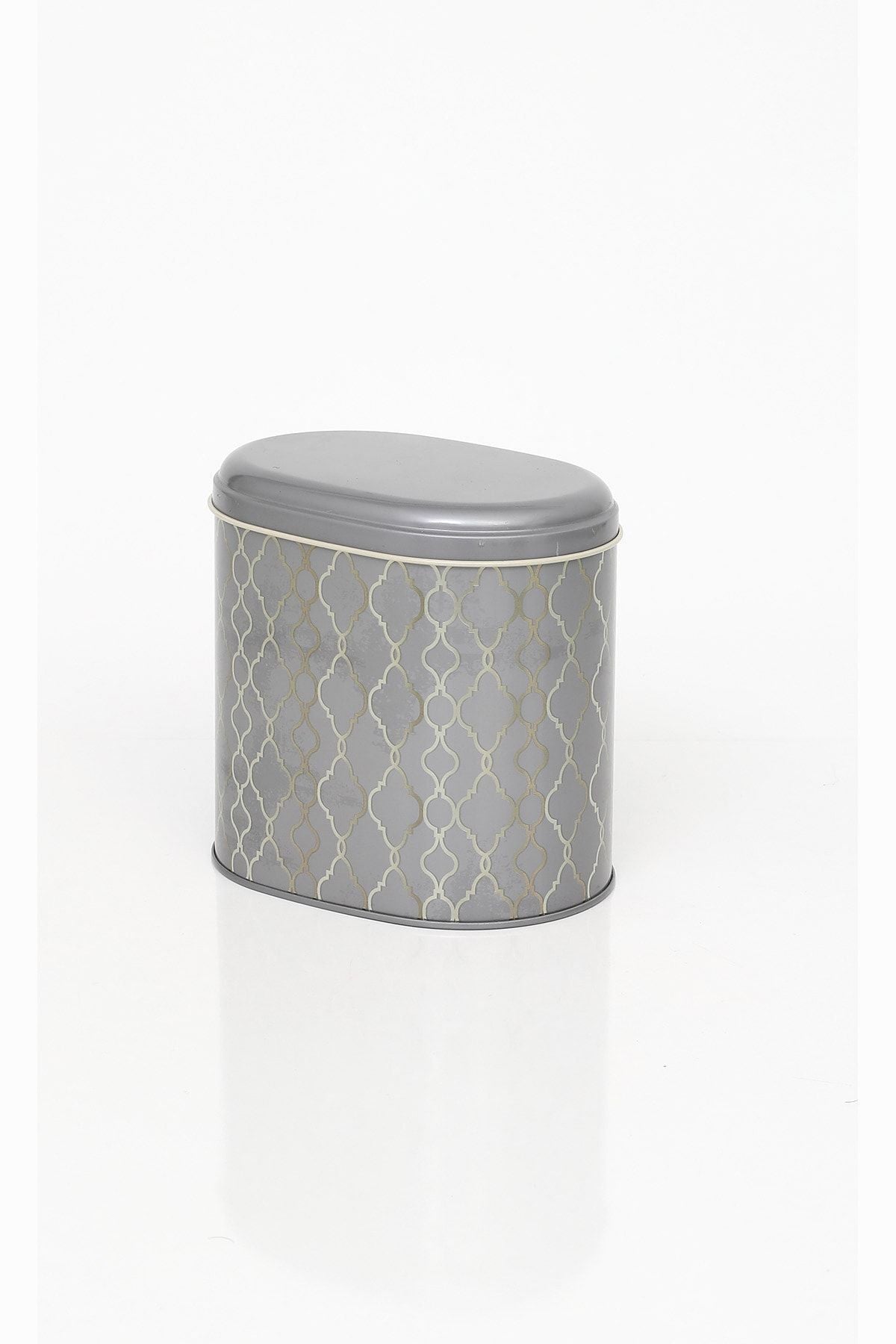 Ef004-e2 Trellis Old Grey Desenli Oval Metal Saklama Kabı 11x15 Cm