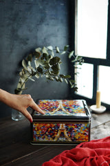 Ef029-02 Afremov Paris Desenli Kare Metal Saklama Kabı 24x24 Cm