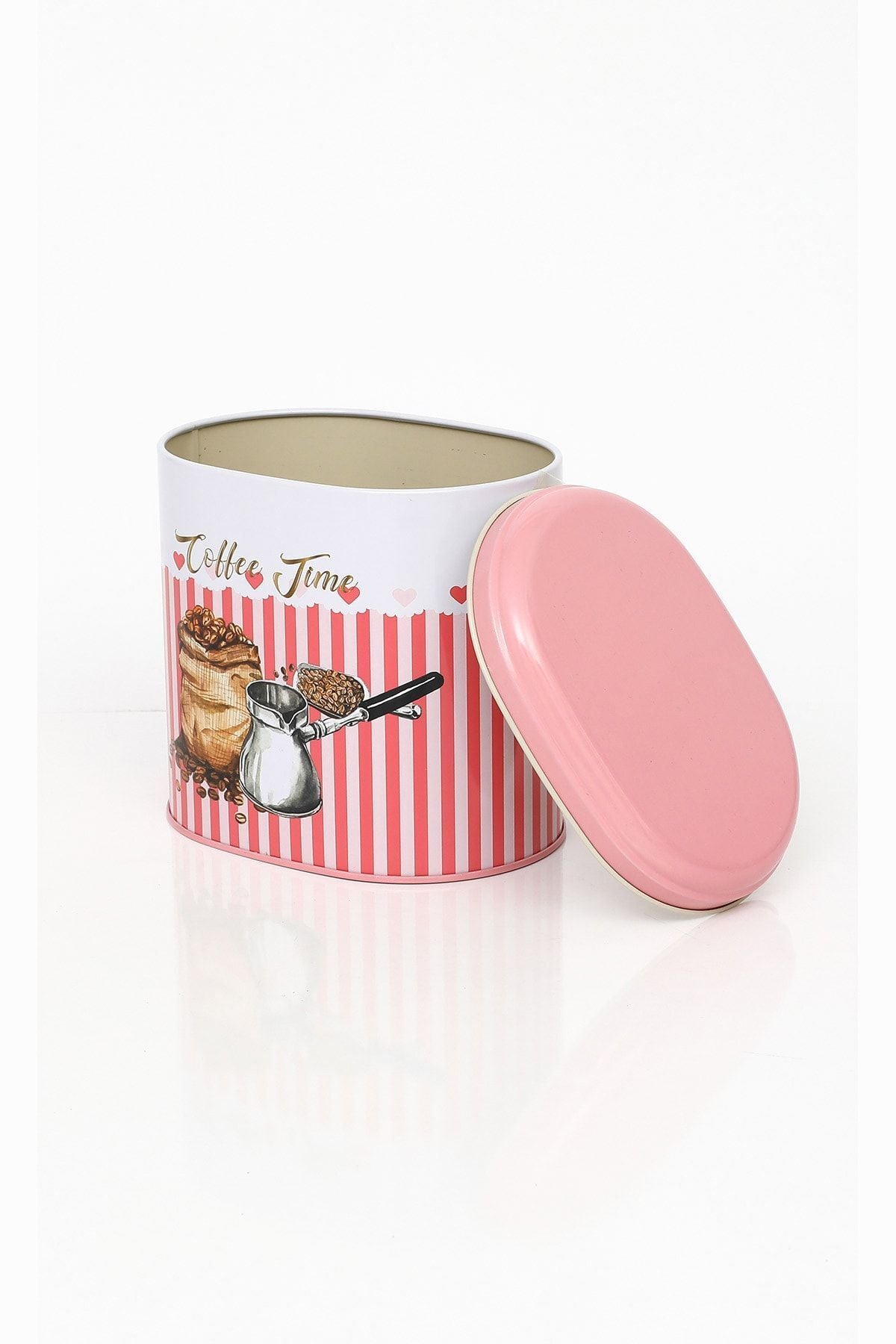 Ef004-e7 Sprinkles Coffee Time Desenli Oval Metal Saklama Kabı 11x15 Cm