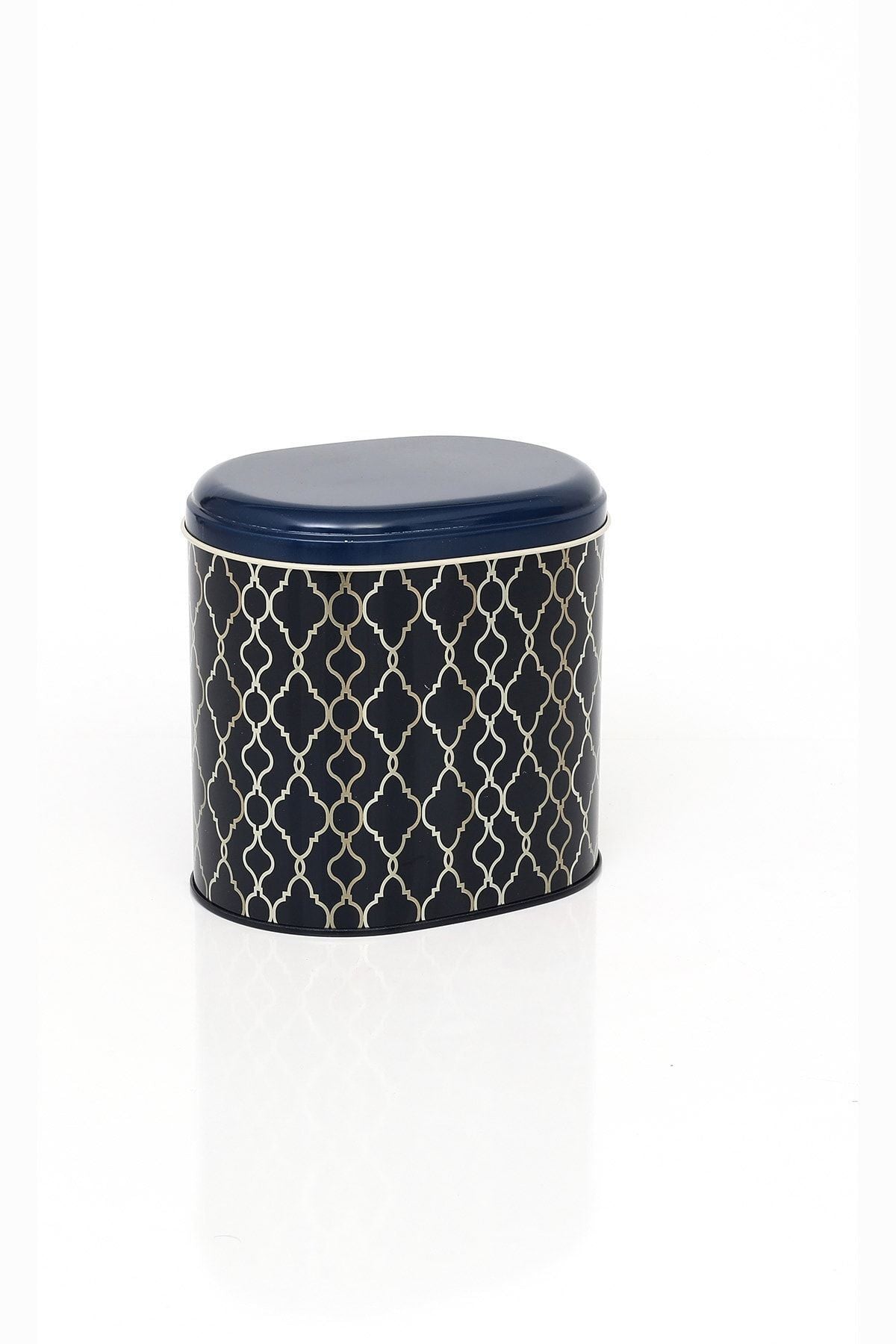 Ef004-e0 Trellis Old Blue Desenli Oval Metal Saklama Kabı 11x15 Cm