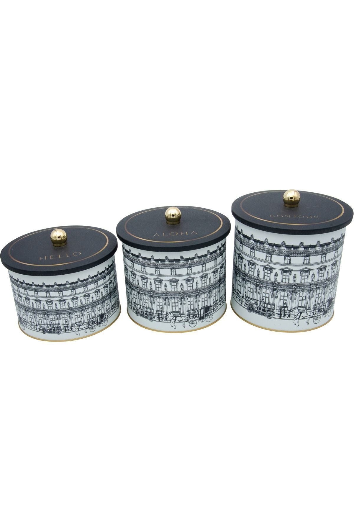 City Desenli Metal Saklama Kabı Seti - 3'lü Set (2,9 Lt - 3,5 Lt - 4,1 Lt) ERB31T9