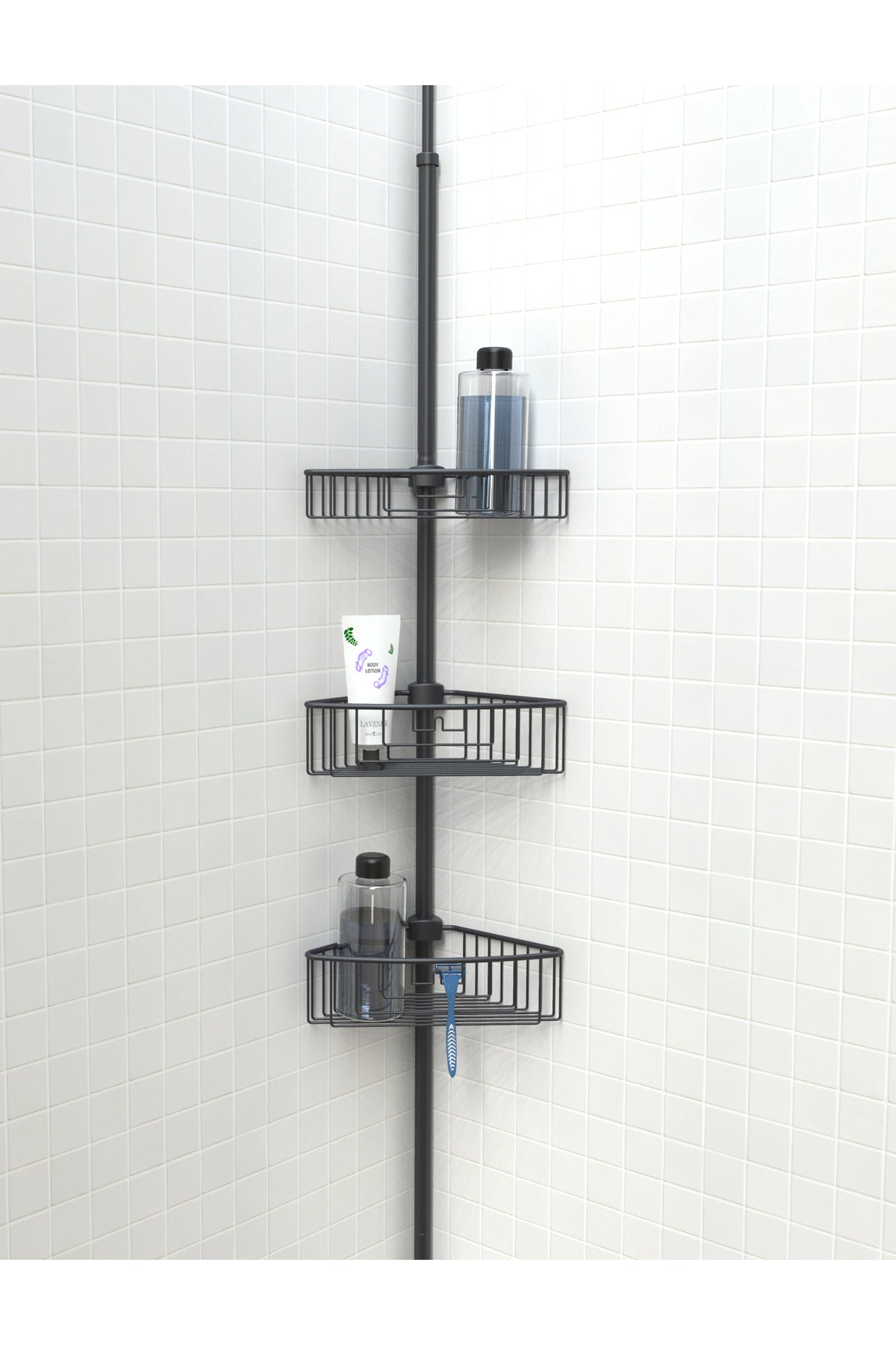 Primanova 4 Raflı Paslanmaz Alüminyum Banyo Köşe Rafı - Siyah (Montaj Gerektirmez.)