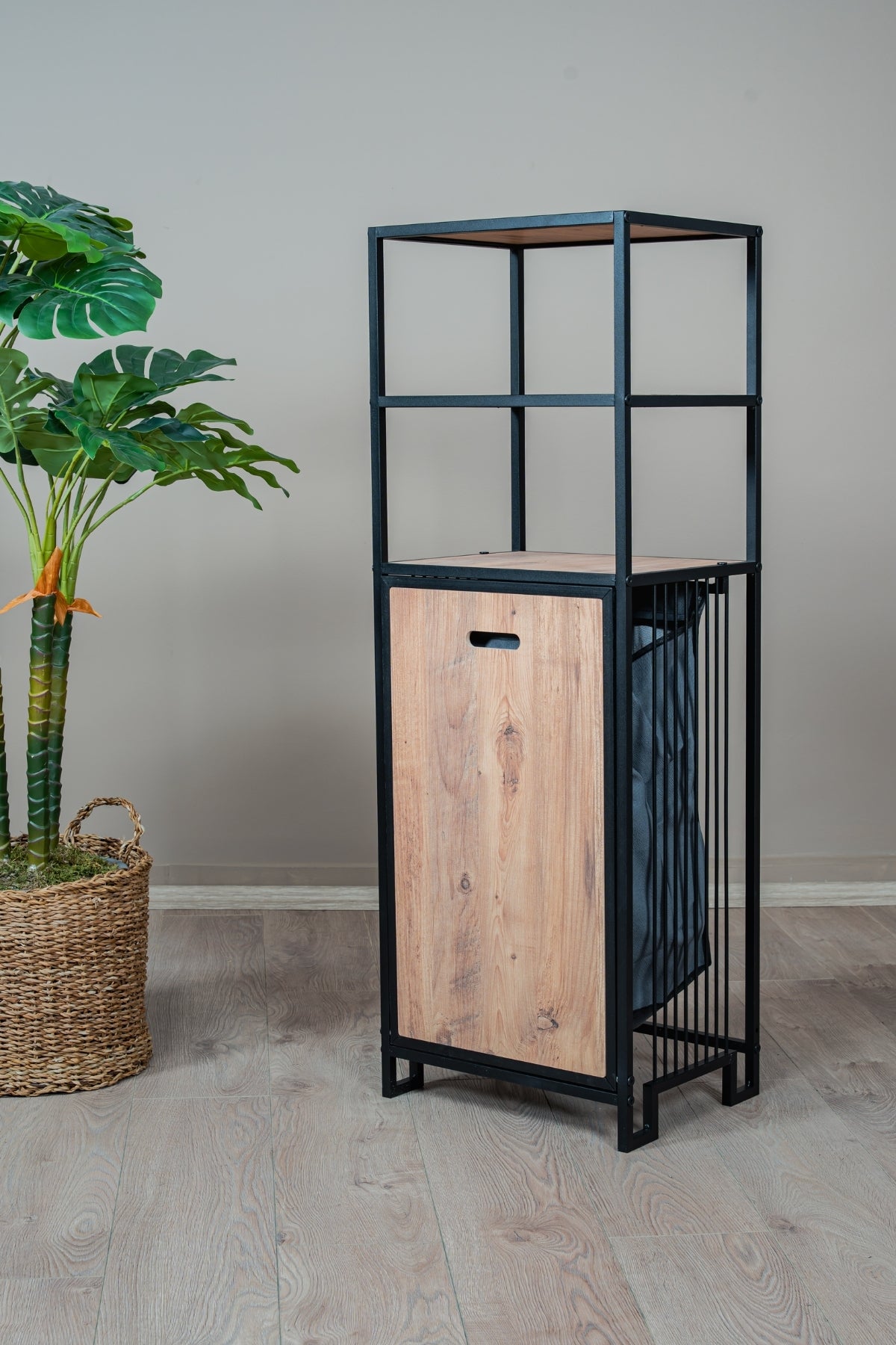 Evle Kirli Sepetli Banyo Dolabı 3 Raflı Metal Düzenleyici Modern Çamaşır Sepetli Organizer Raf