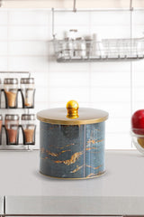 Ef142-h8 Rock And Gold Desenli Yuvarlak Metal Saklama Kabı 14 Cm