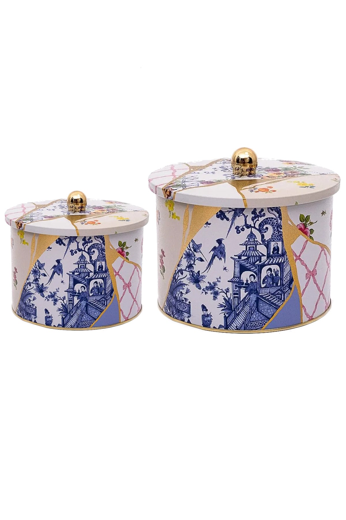 Evle Topuz Kulplu 2’li Yuvarlak Metal Saklama Kabı Seti – Ø17,5x13 cm & Ø14x10 cm