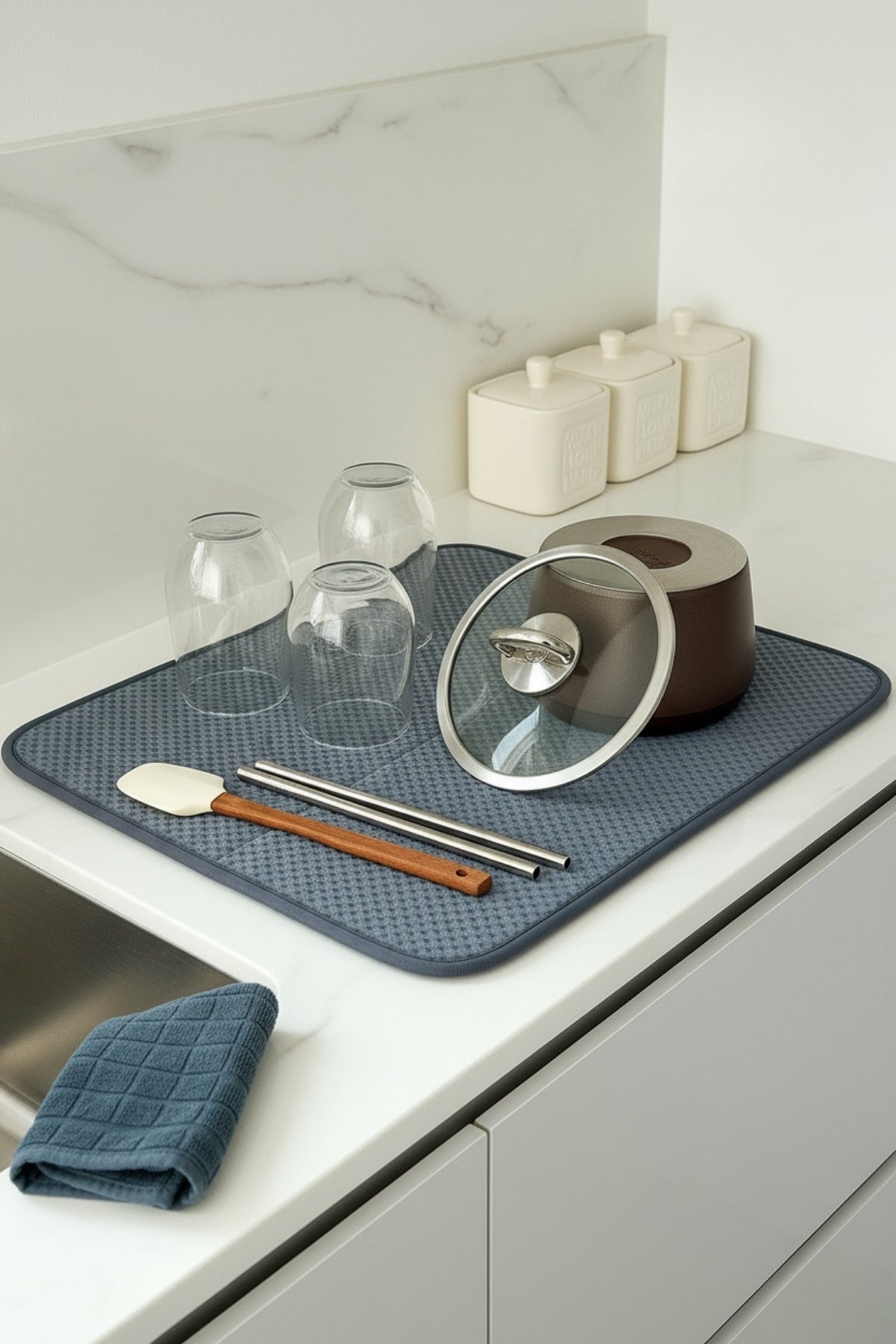 Süper Emici Mikrofiber Bulaşık Kurutma Matı, Kurutma Örtüsü Tezgah Üstü- 36x45 cm