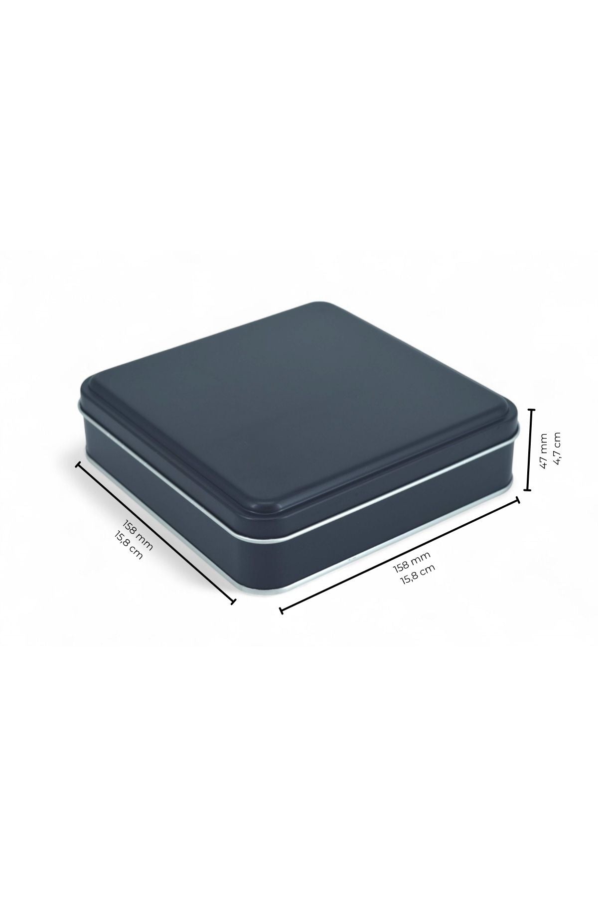 158x158x47 mm Metal Kapaklı Baskısız Metal Kutu, Mat Siyah, 72 Adet