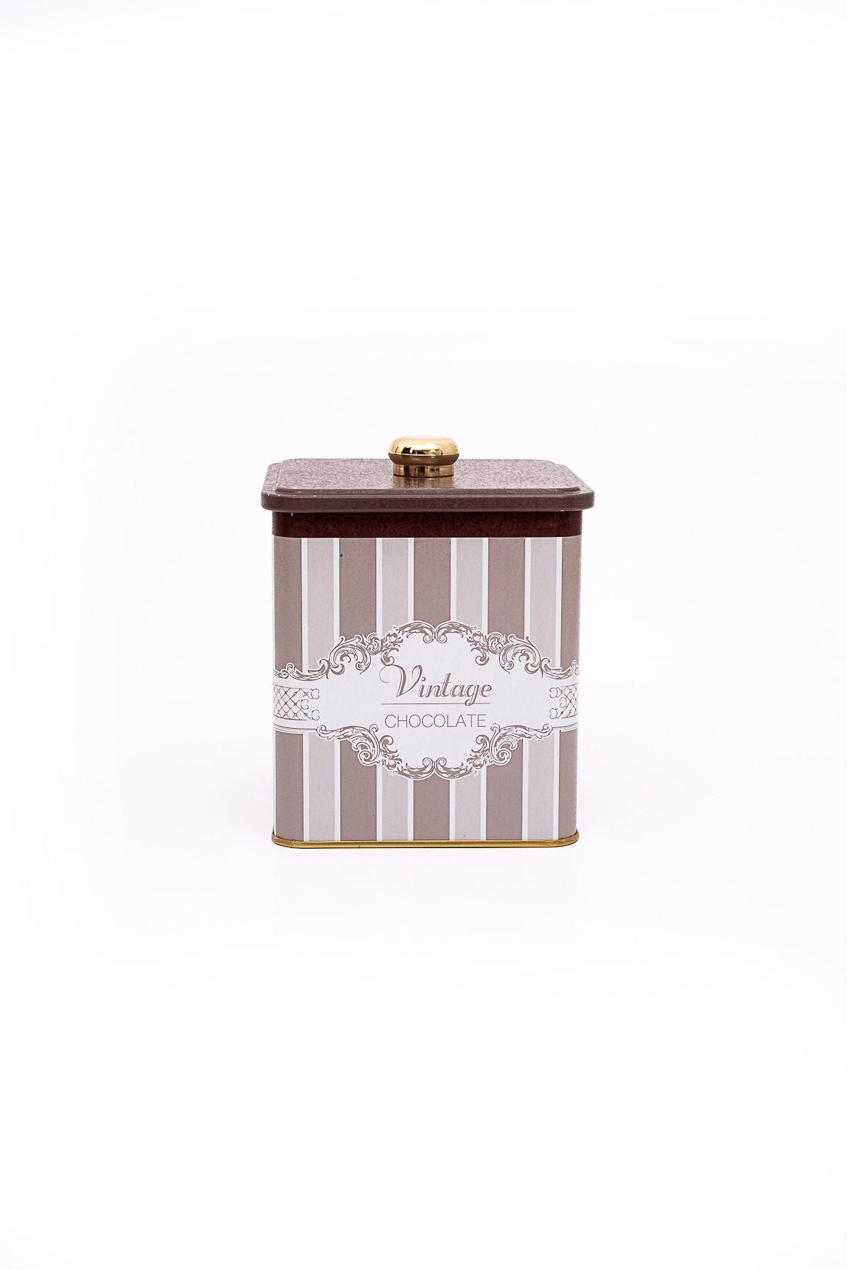 Er023-4j Elegance Chocolate Desenli Kare Metal Saklama Kabı 12x12 Cm