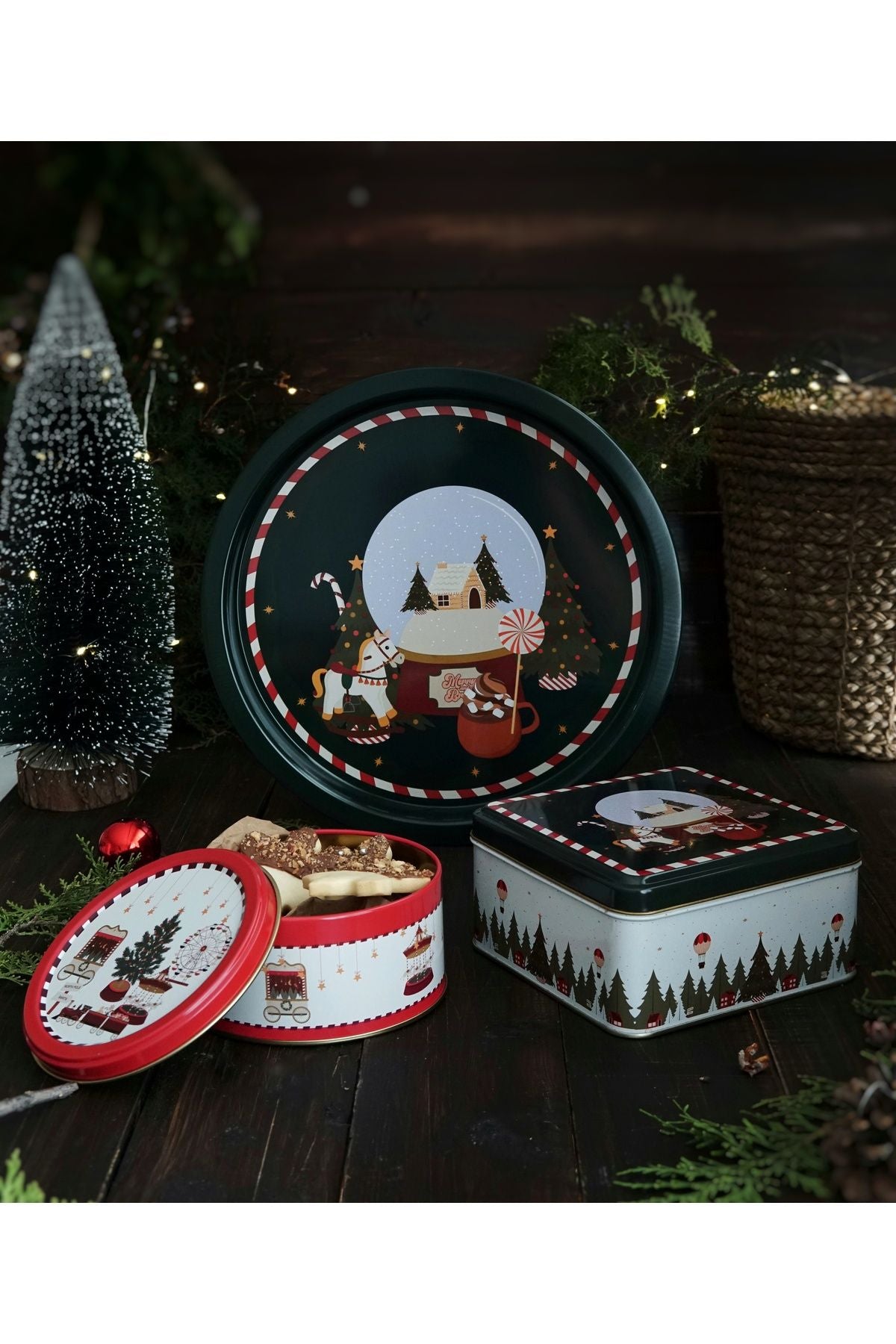 3 Lü Yılbaşı Set, 15.8 X 15.8 X 8 Cm, Ø14 X 7 Cm, Ø31.5 Cm Tepsi, Glass Sphere Erb578r