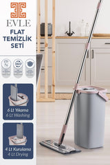 Lavine Premium Flat Mop Seti | Gri, Su Tahliyeli Kova, Paslanmaz Çelik Sap