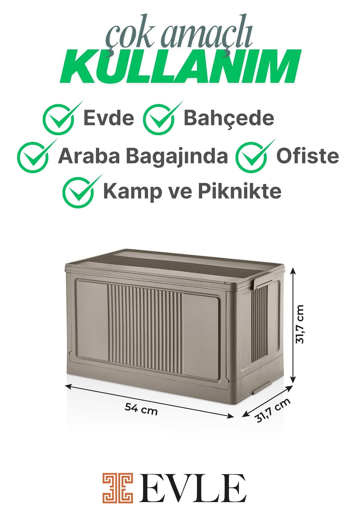 Çok Amaçlı Modüler Kasa, İstiflenebilir Organizer Düzenleyici 55 lt, 54 x 31,7 x 31,7 cm, Toprak