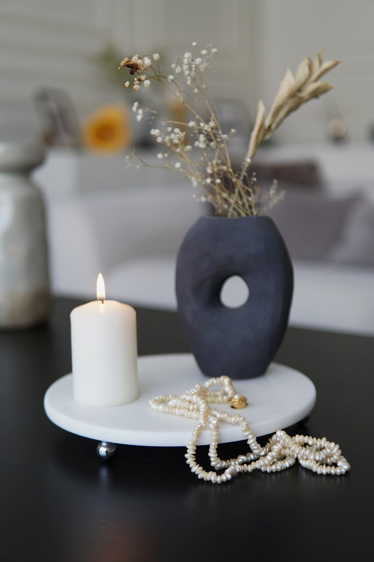 Sunumluk - Beyaz Mermer, Sunum Tabağı - 25 Cm Desenli