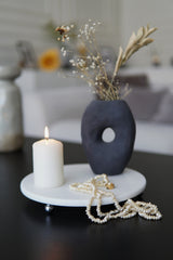 Sunumluk - Beyaz Mermer, Sunum Tabağı - 25 Cm Desenli