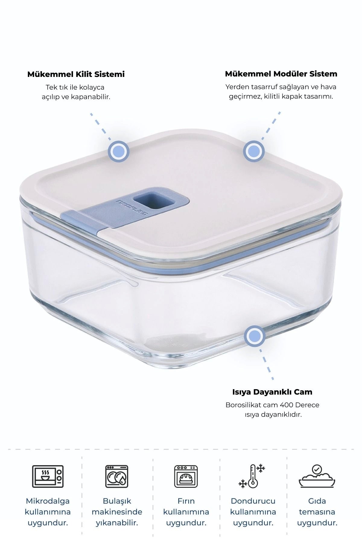 Neoflam Perfect Seal Kare Cam Saklama Kabı 720Ml