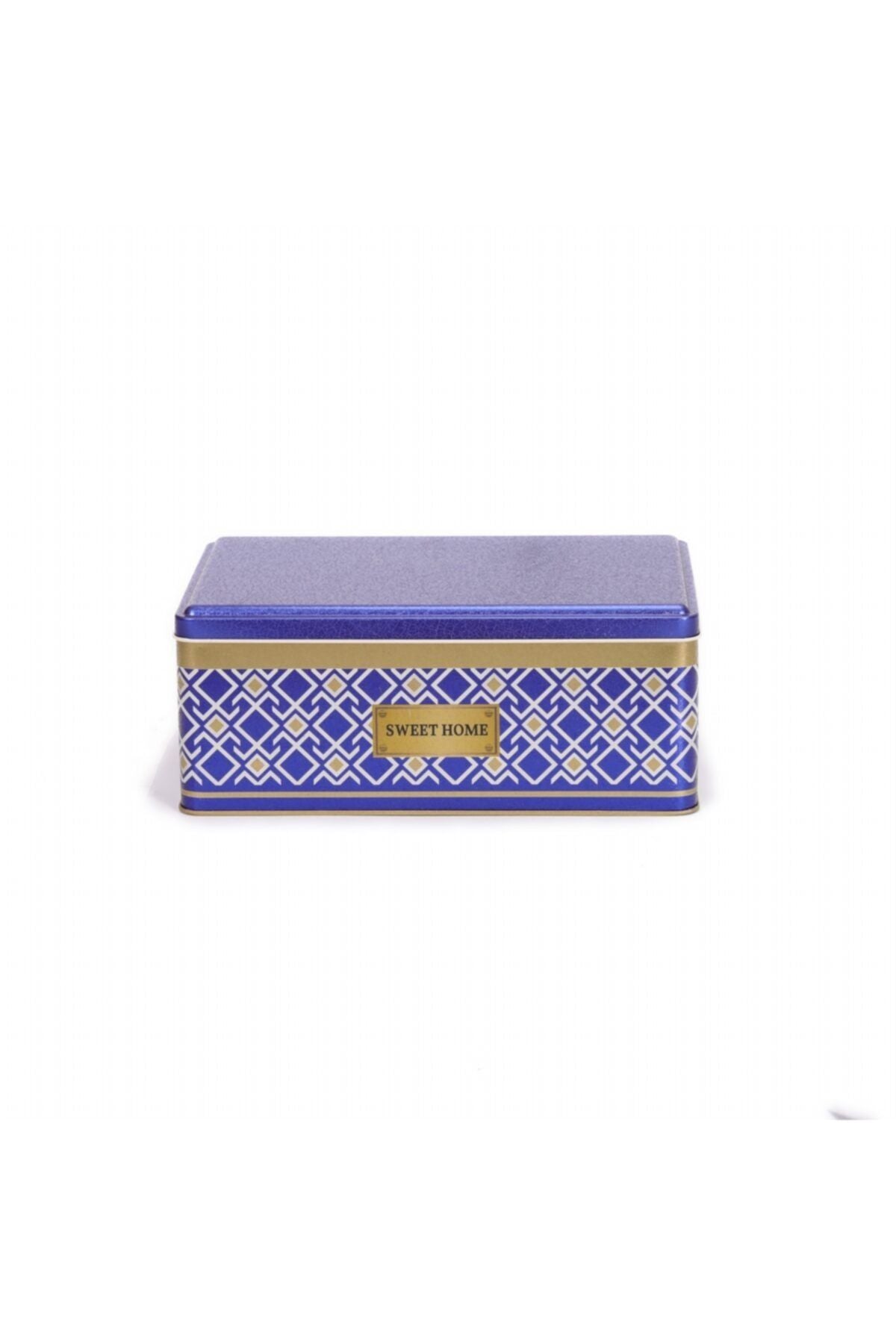 Ef057-93 Turkish Blue_swt Home Desenli Dikdörtgen Metal Saklama Kabı 17x26 Cm