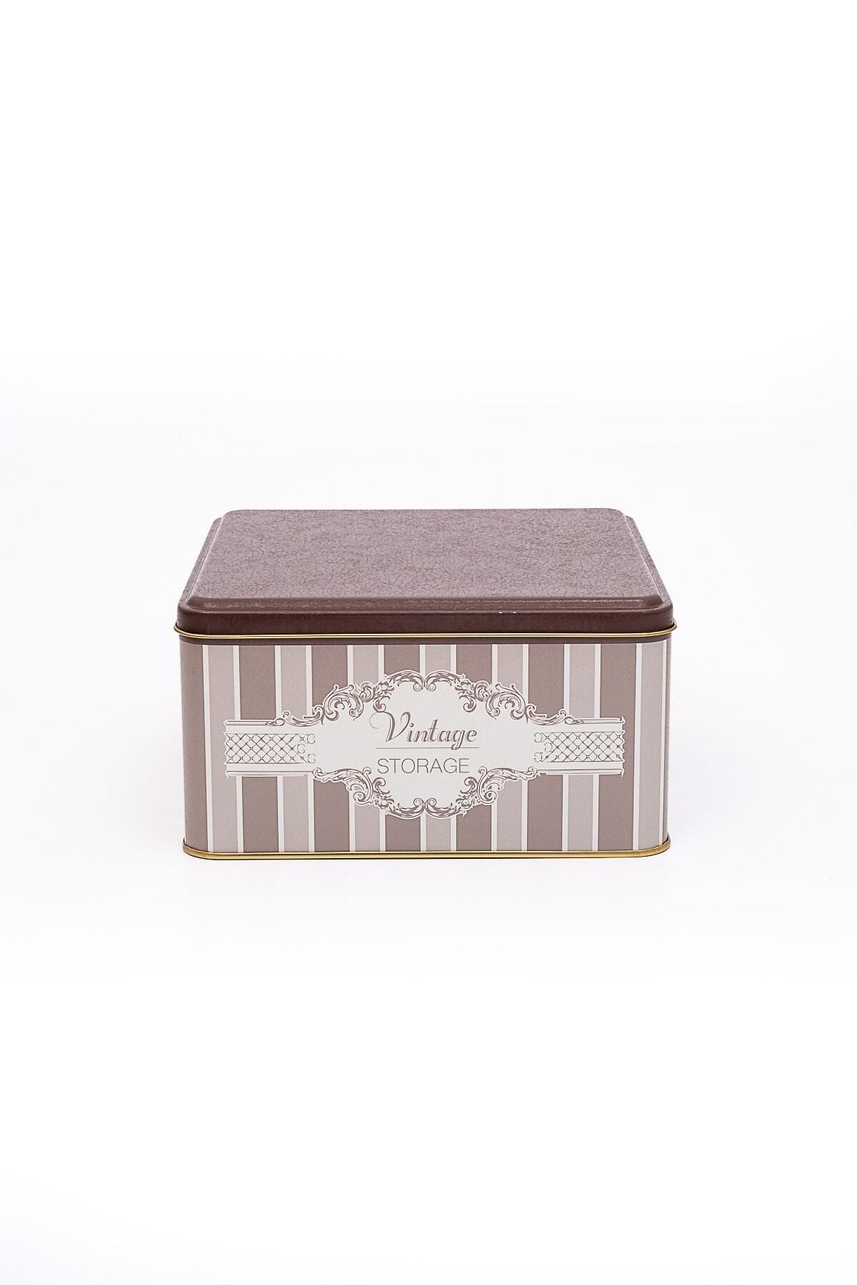 Er028-6b Elegance Coffee Desenli Kare Metal Saklama Kabı 20x20 Cm