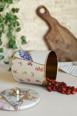 Kint Sugi Desenli Yuvarlak Metal Saklama Kabı, Erzak Saklama Kabı 14 Cm X 15 Cm Er143-3i