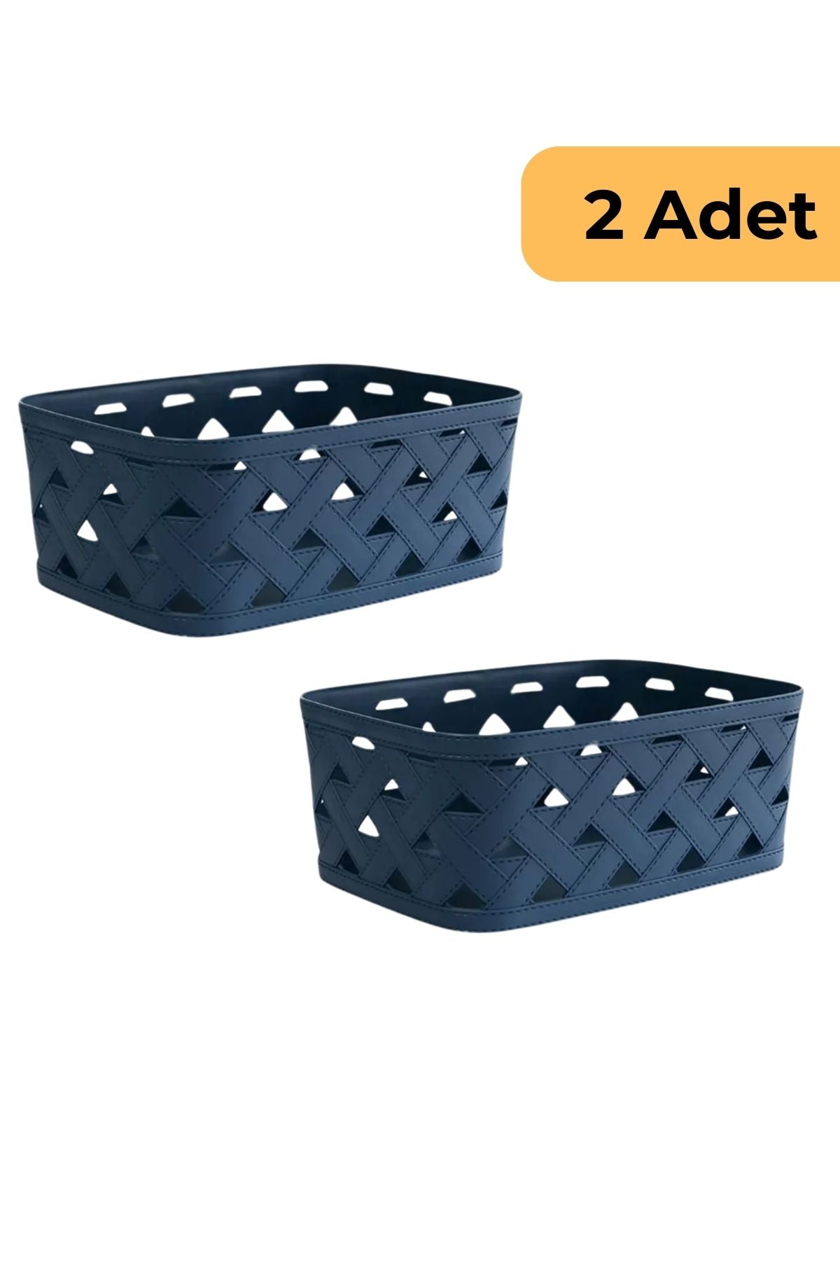 Deri Desenli Sepet, 2'li Set, Mavi