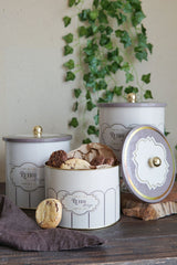 Retro Desenli Metal Saklama Kabı Seti - 3'lü Set (2,9 Lt - 3,5 Lt - 4,1 Lt) ERB31U6