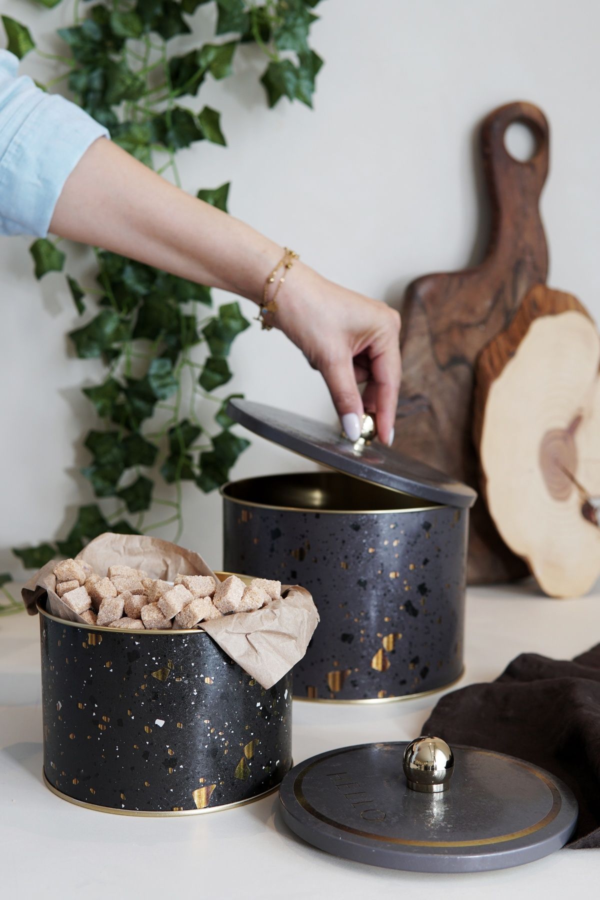 Terrazzo Desenli Metal Saklama Kabı Seti - 2'li Set (1,3 Lt - 2,9 Lt) ERB53U4