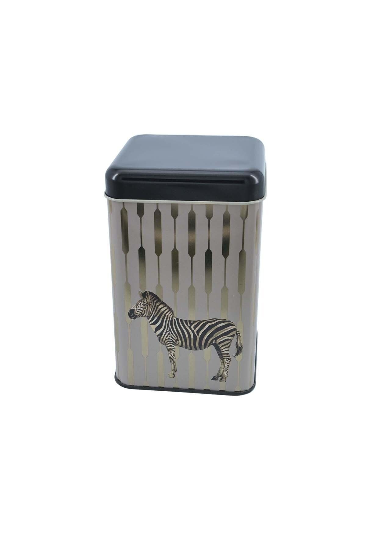 Ef022-f5 Safari Zebra Desenli Kare Metal Saklama Kabı 11x11 Cm