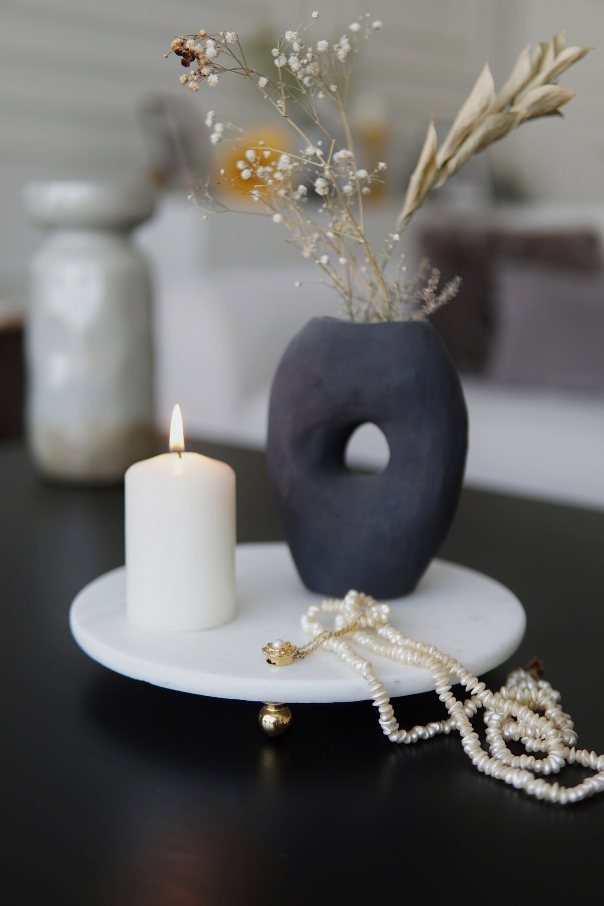 Sunumluk - Beyaz Mermer, Sunum Tabağı - 25 Cm Desenli