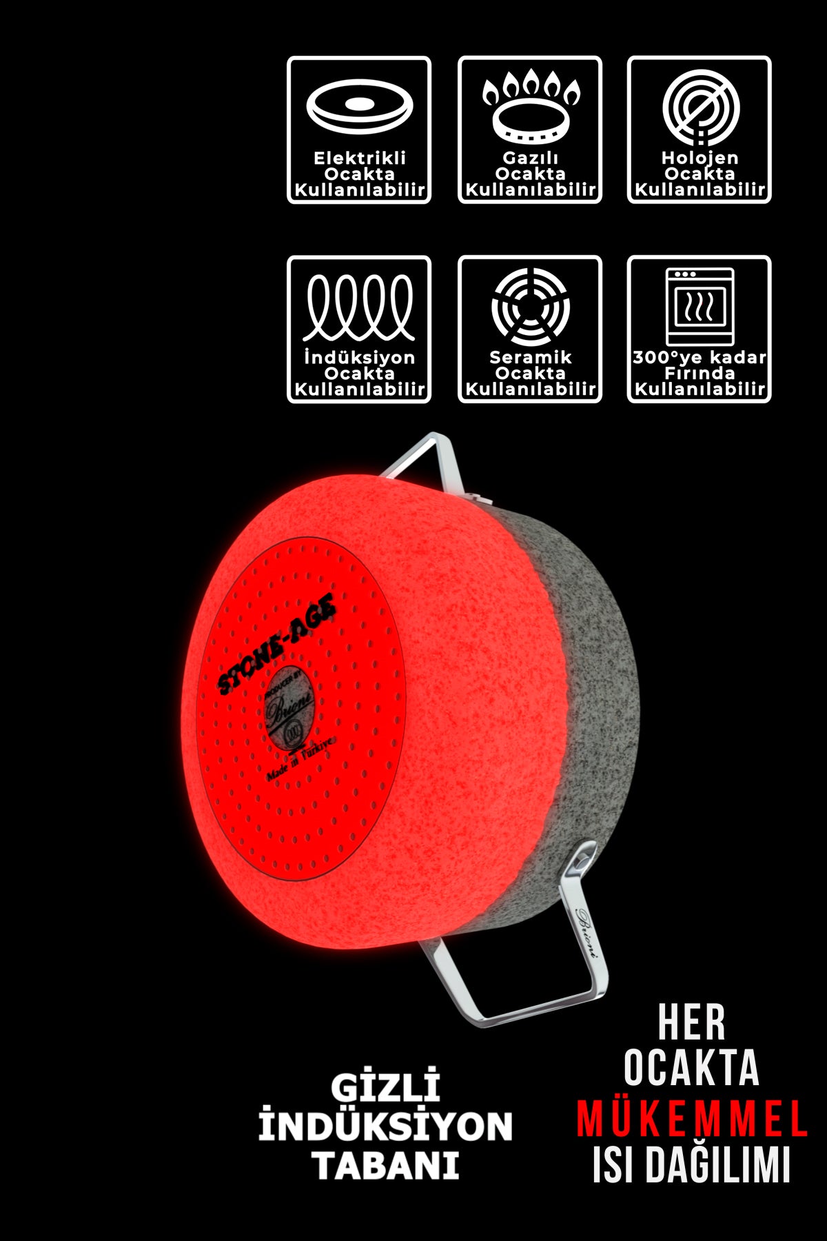 Stone-Age 16 cm Çizilmez Yanmaz Yapışmaz Indüksiyonlu Kapaklı Sos Tenceresi