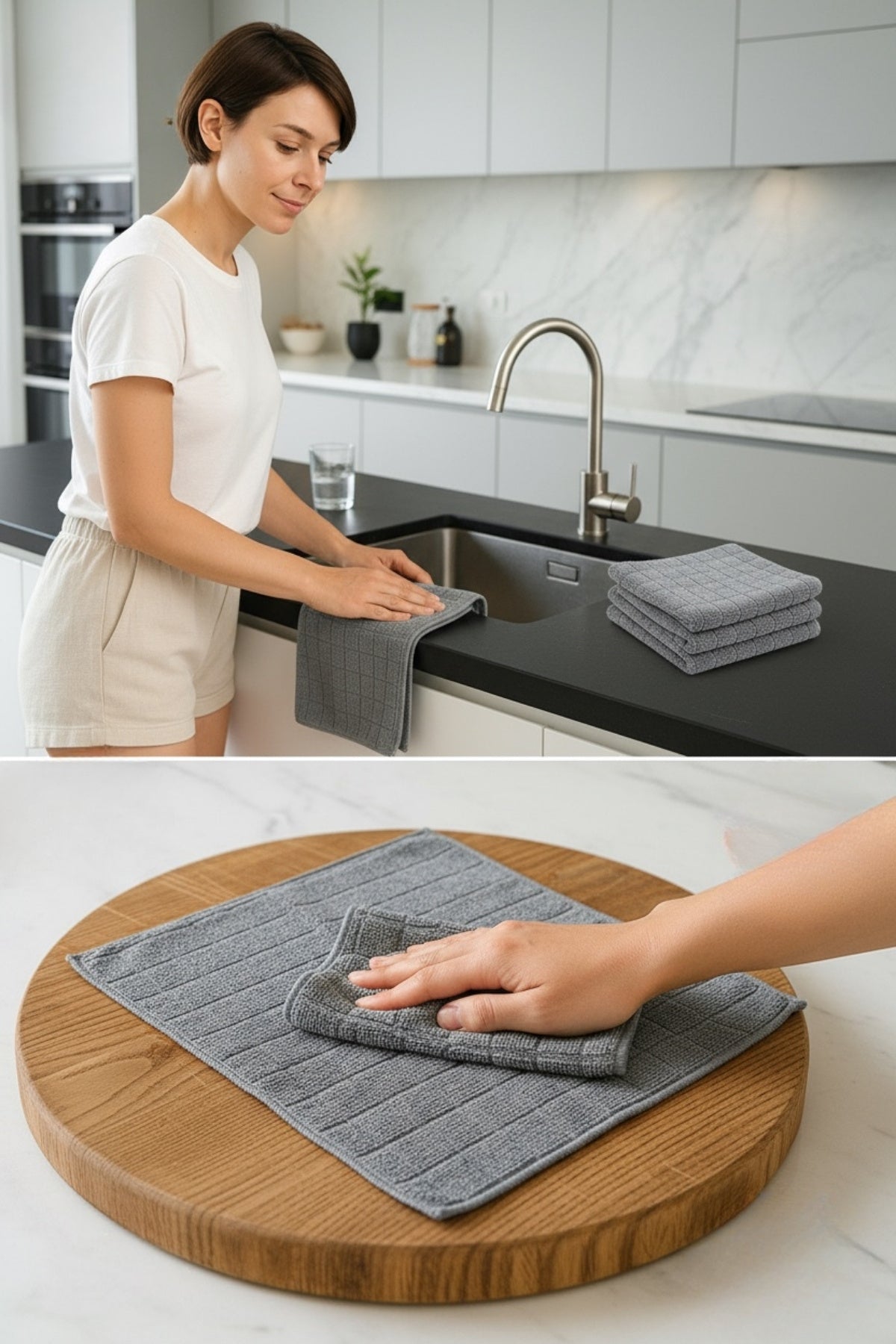 3'lü Paket İz Bırakmayan Mikrofiber Temizlik Bezi, Çok Amaçlı Mutfak & Genel Temizlik Bezi, Gri