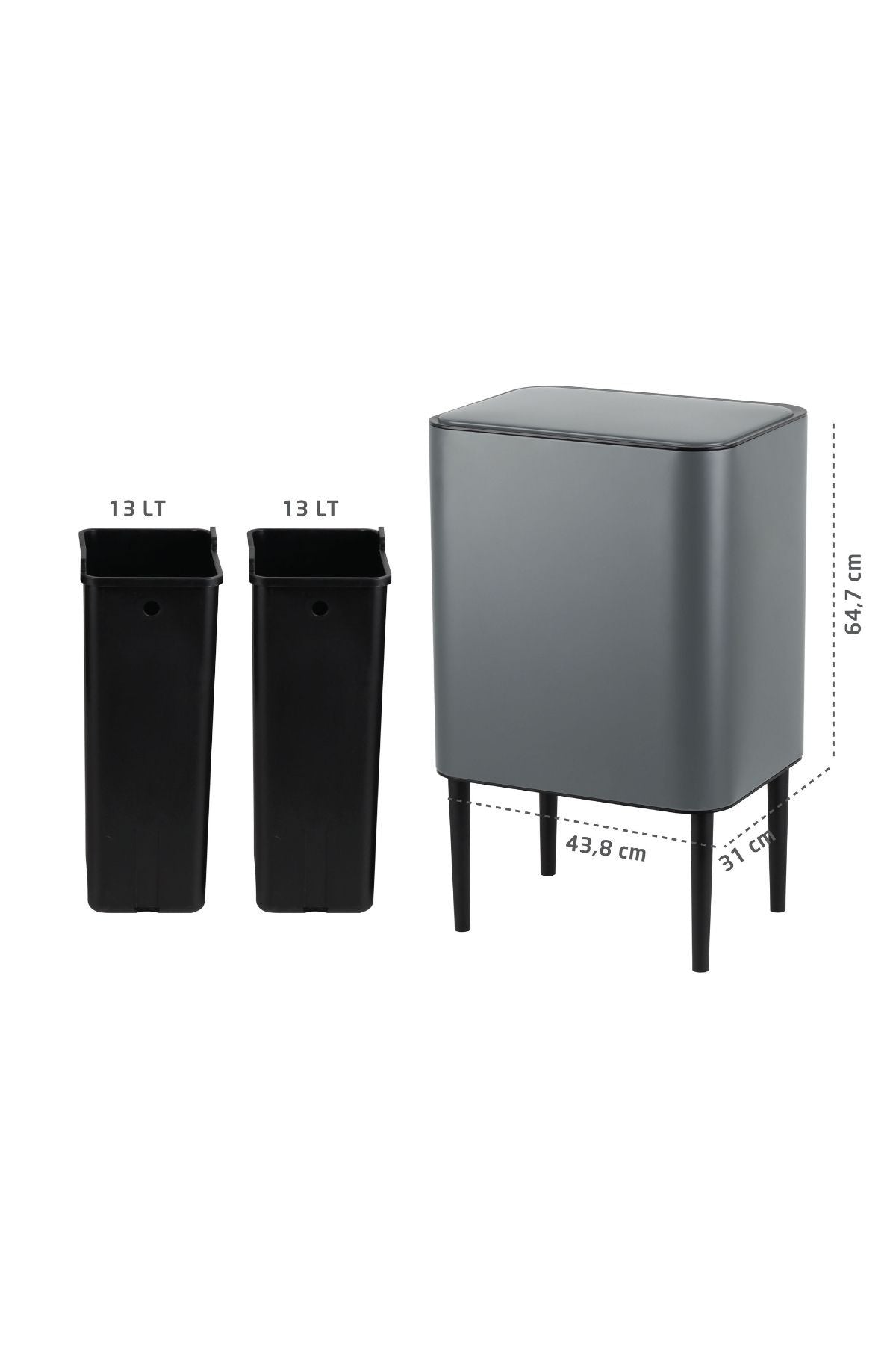 Nova Bölmeli Çıkarılabilir Metal Çöp Kovası 26 LT VP-513