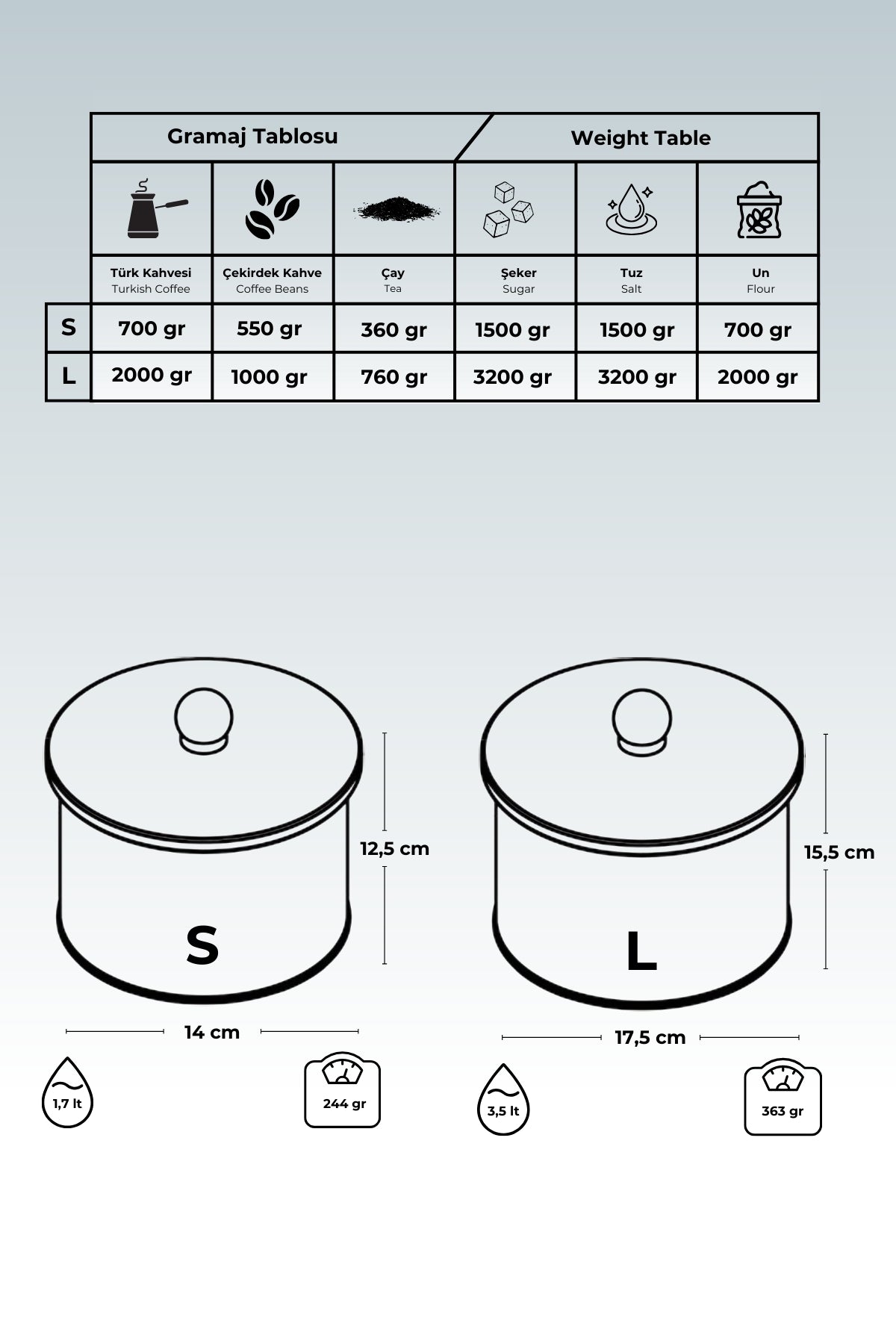 Evle Metal Saklama Kabı Seti - 2'li Set (1,7 LT - 3,5 LT)