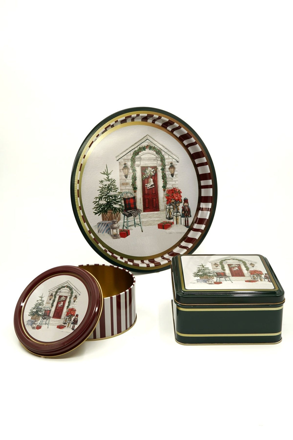 3 Lü Yılbaşı Set, 15.8 X 15.8 X 8 Cm, Ø14 X 7 Cm, Ø31.5 Cm Tepsi, Stone Home Green Erb571s