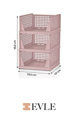 3'lü Mavi Modüler Raf Seti – Kayar Mekanizmalı Dolap İçi Düzenleyici, Pudra, 33,5 x 43 x 55.5 cm