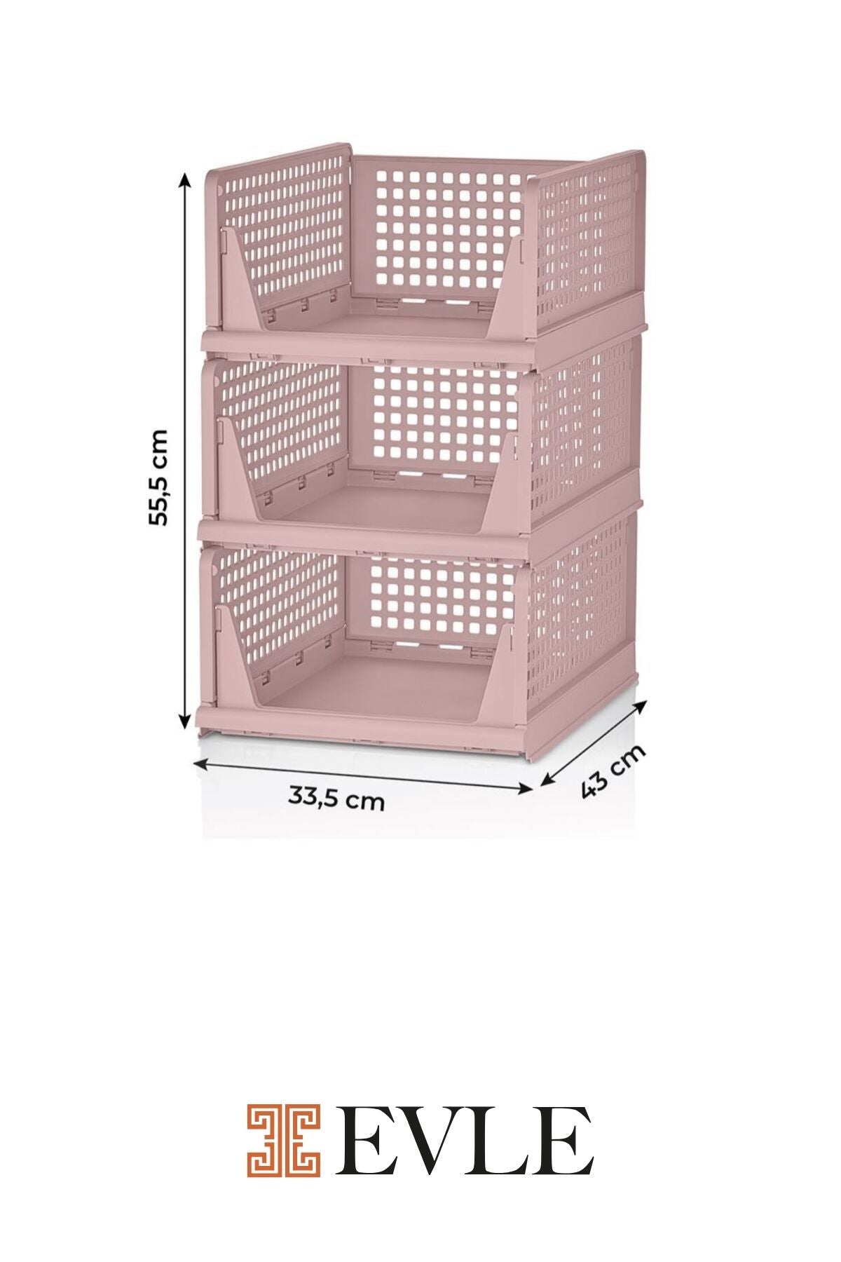 3'lü Mavi Modüler Raf Seti – Kayar Mekanizmalı Dolap İçi Düzenleyici, Pudra, 33,5 x 43 x 55.5 cm