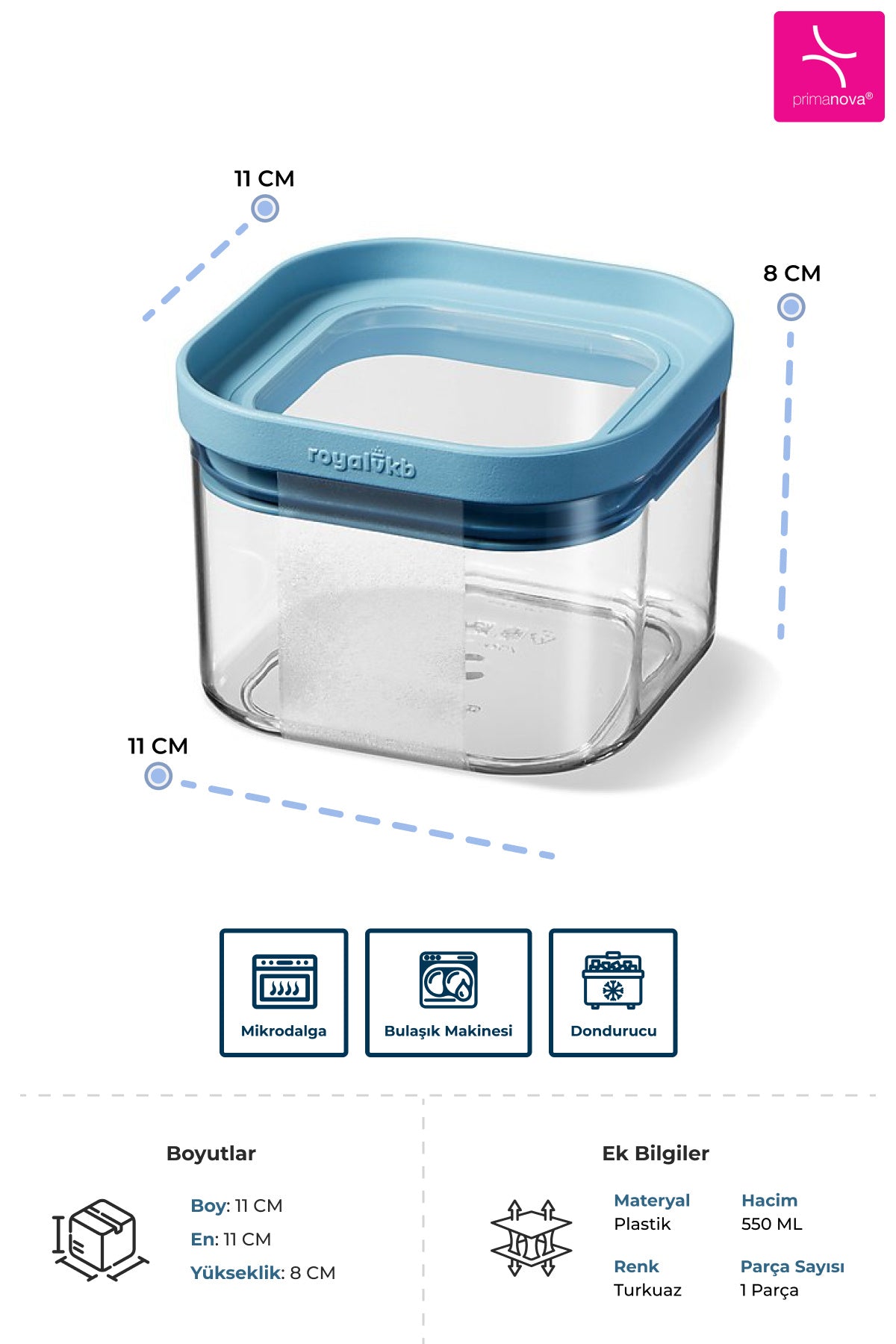 Prima Nova Seoul Kuru Gıda Saklama Kabı 550 ML - 11 x 11 x 8 CM