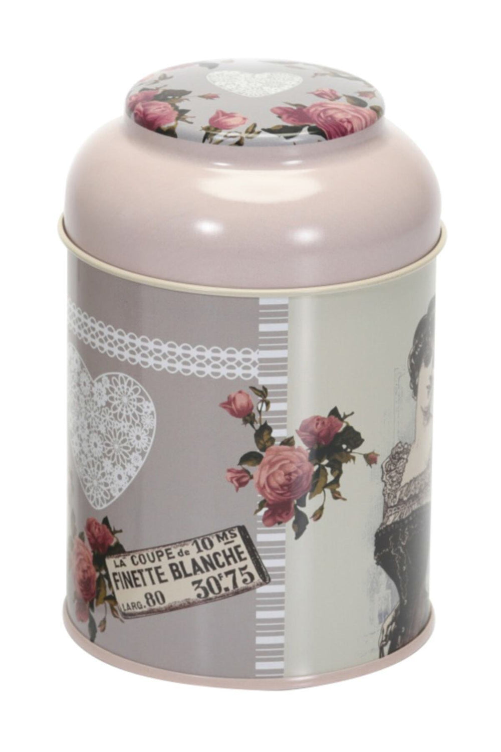 Evle yuvarlak kutu, kubbe kapaklı, çiçek desenli, 9 cm çapında, 11 cm yüksekliğinde