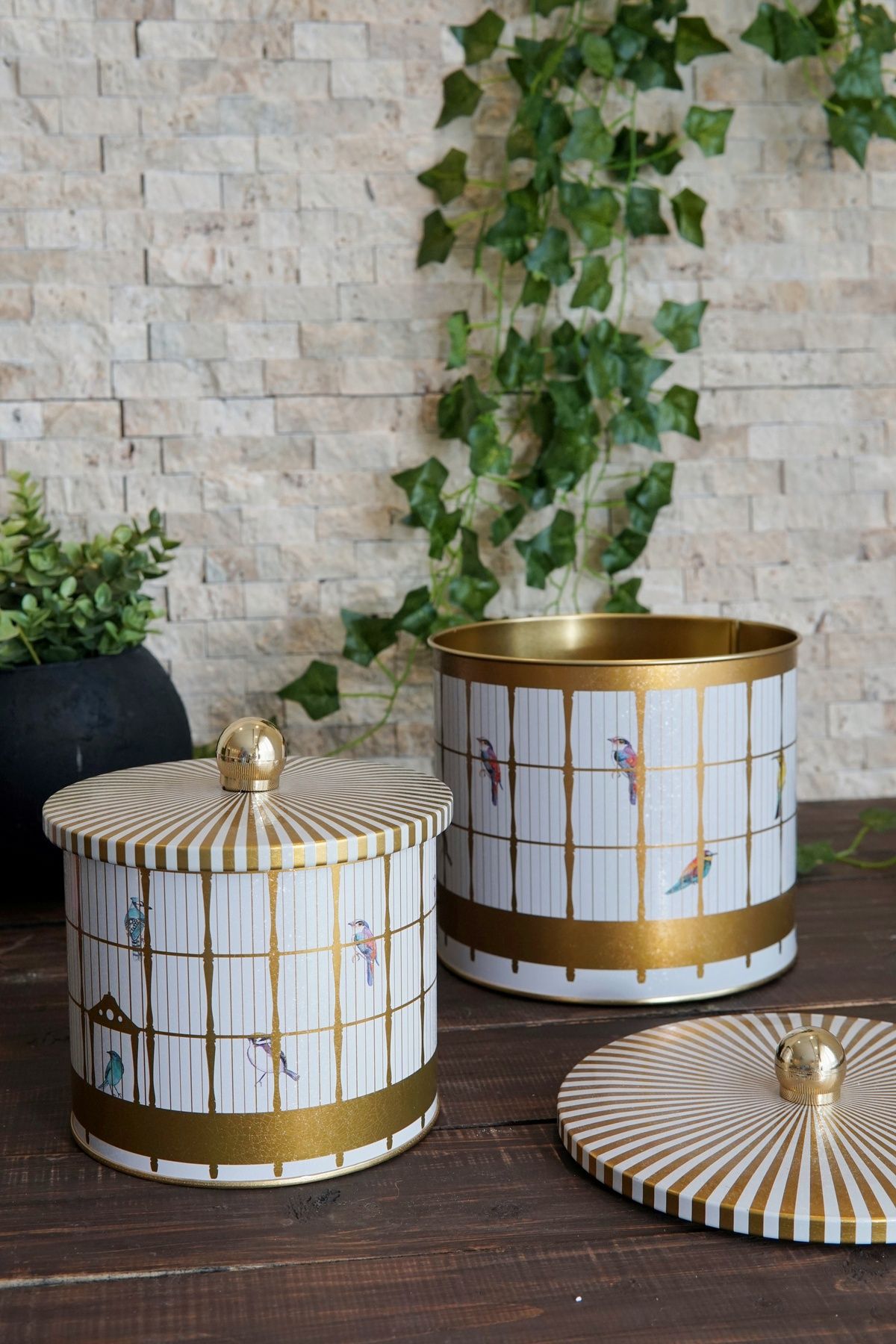 Bird Cage Desenli Metal Saklama Kabı Seti - 2'li Set (1,7 lt - 3,5 lt)