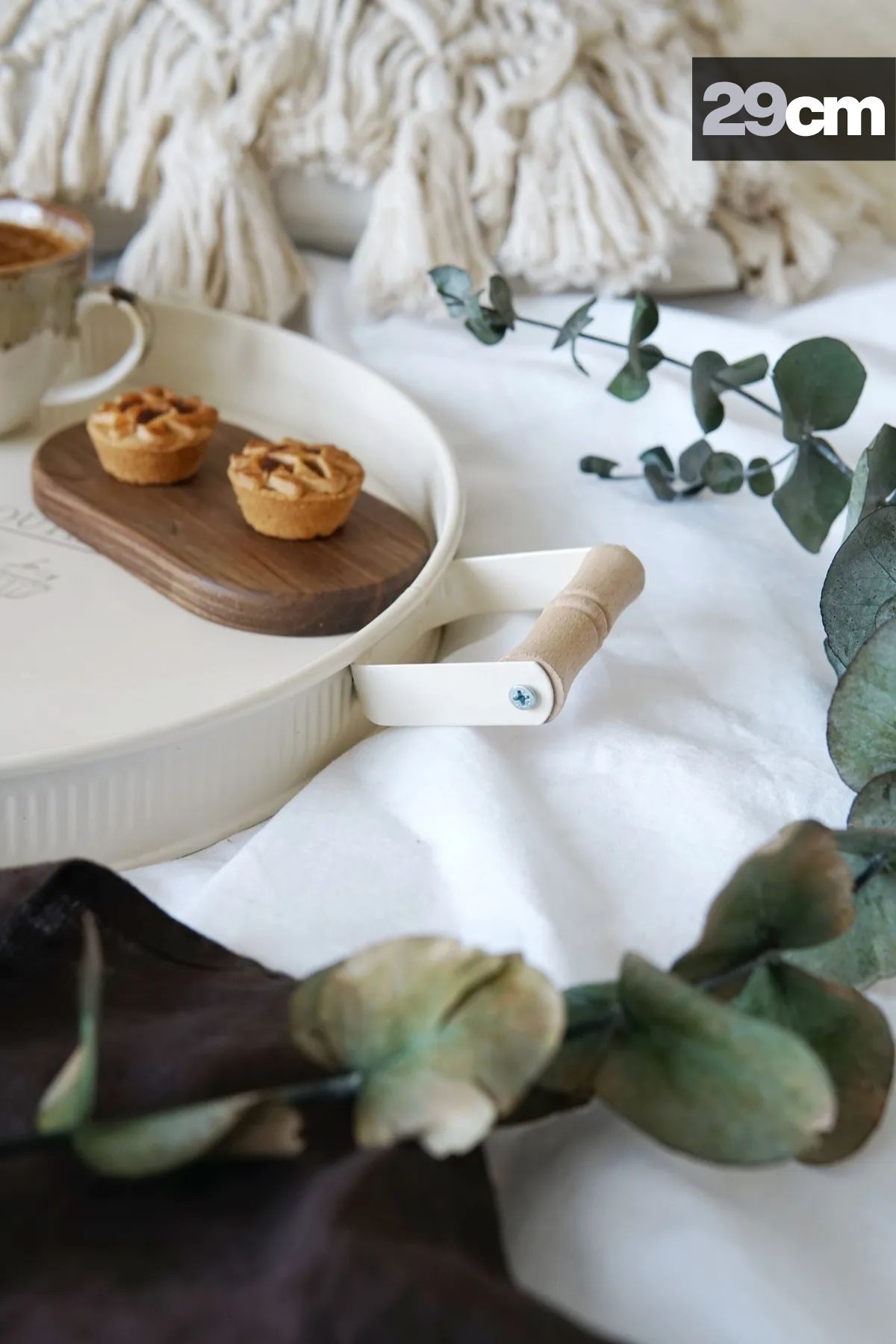 3'lü Ahşap Kulplu Yuvarlak Metal Tepsi Seti