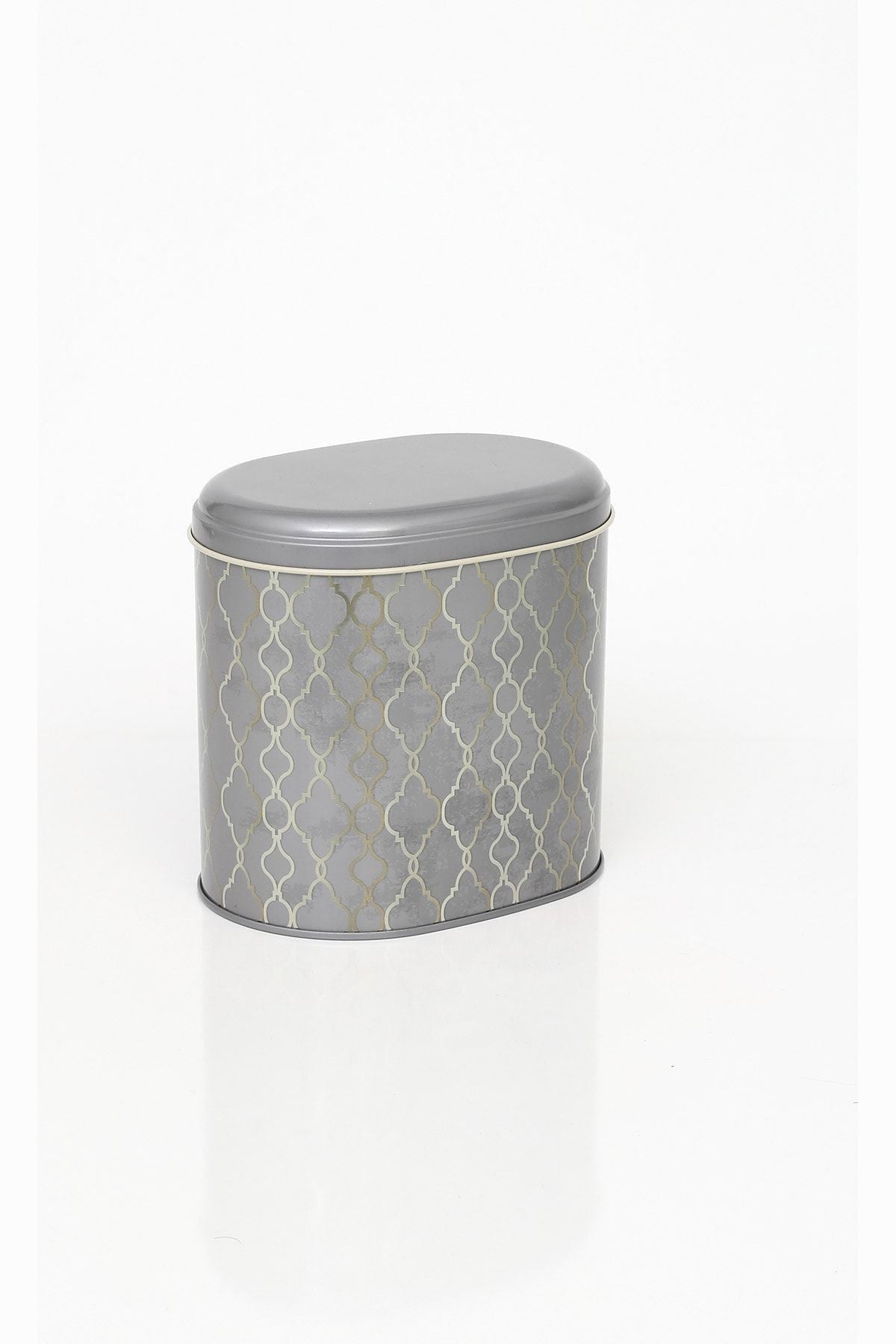 Ef004-e2 Trellis Old Grey Desenli Oval Metal Saklama Kabı 11x15 Cm