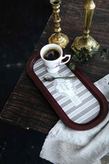 Ee168-8b Elegance Burgundy Desenli Oval Tepsi 16x35 Cm