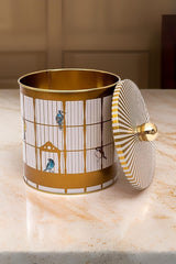 Bird Cage Desenli Yuvarlak Metal Saklama Kabı 14 Cm, Erzak Kabı  14 Cm X 15 Cm Er143-t7