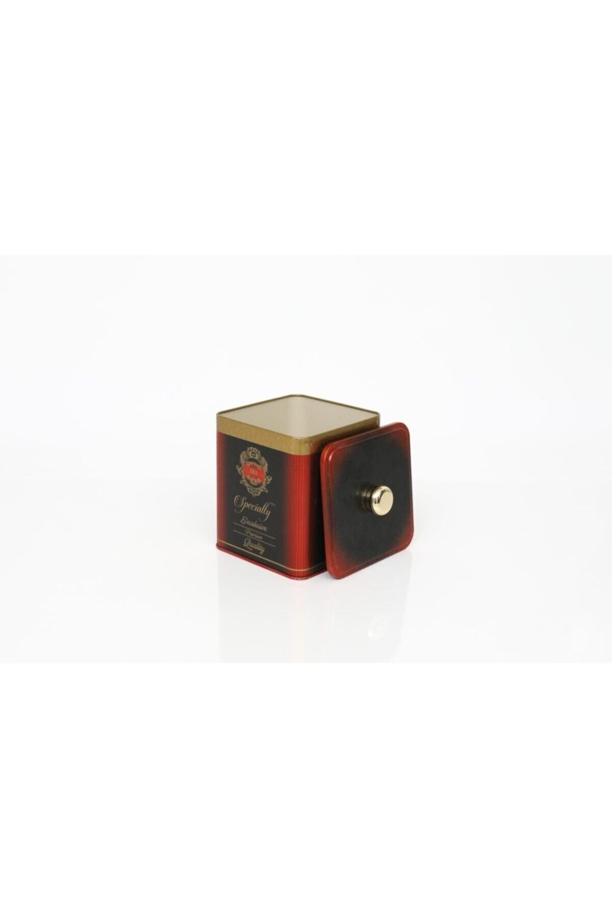 Ef023-83 Specialty Red Desenli Kare Metal Saklama Kabı 12x12 Cm