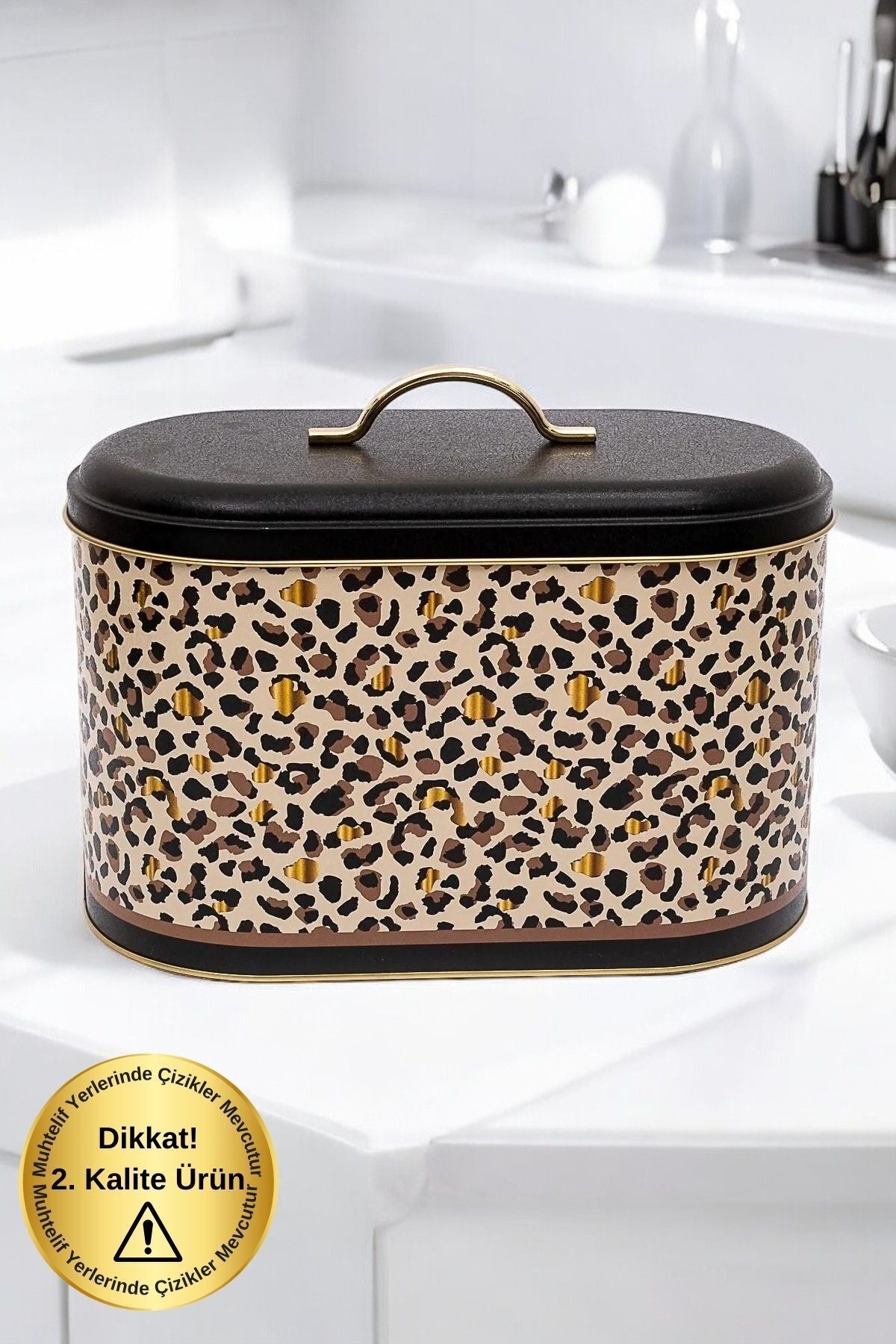 Leopar Desenli Muhtelif Çizikleri Olan 2. Kalite Ekmek Kutusu