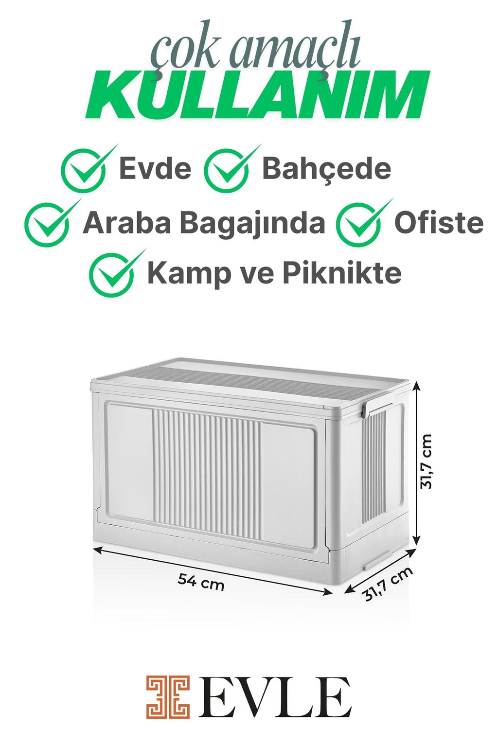 Çok Amaçlı Modüler Kasa, İstiflenebilir Organizer Düzenleyici 55 lt, 54 x 31,7 x 31,7 cm, Beyaz