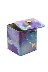 Ef023-f0 Liquid Purple Desenli Kare Metal Saklama Kabı 12x12 Cm