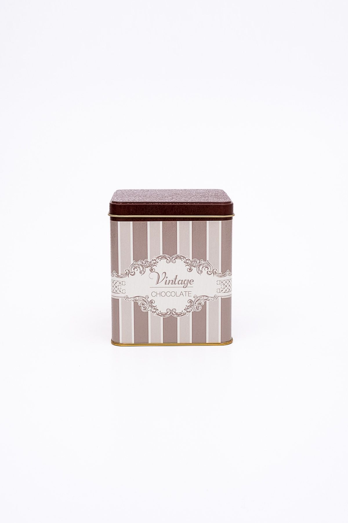 Er024-4j Elegance Chocolate Desenli Kare Metal Saklama Kabı 12x12 Cm
