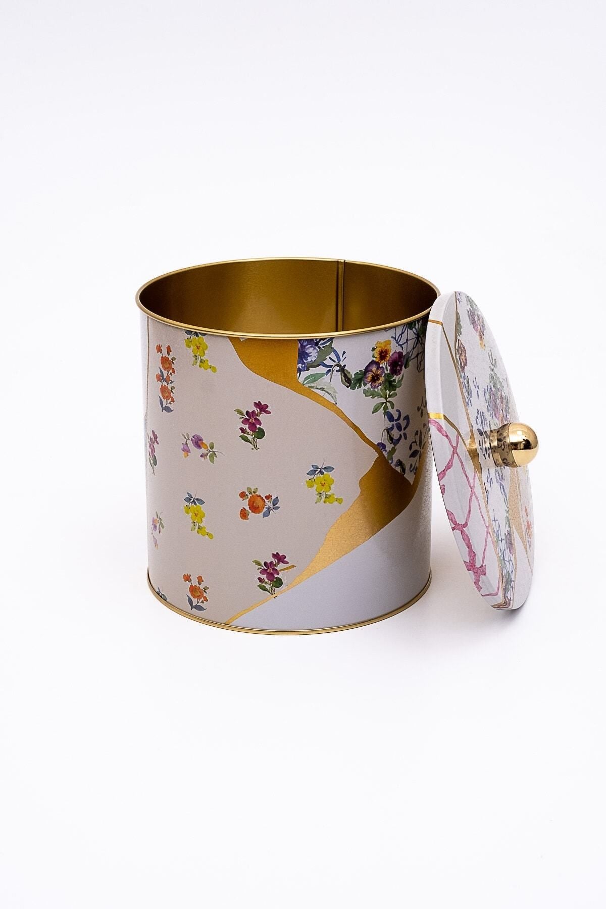 Kint Sugi Desenli Erzak Saklama Kabı - Metal Saklama Kabı 17,5 Cm X 18 Cm Er147-3i